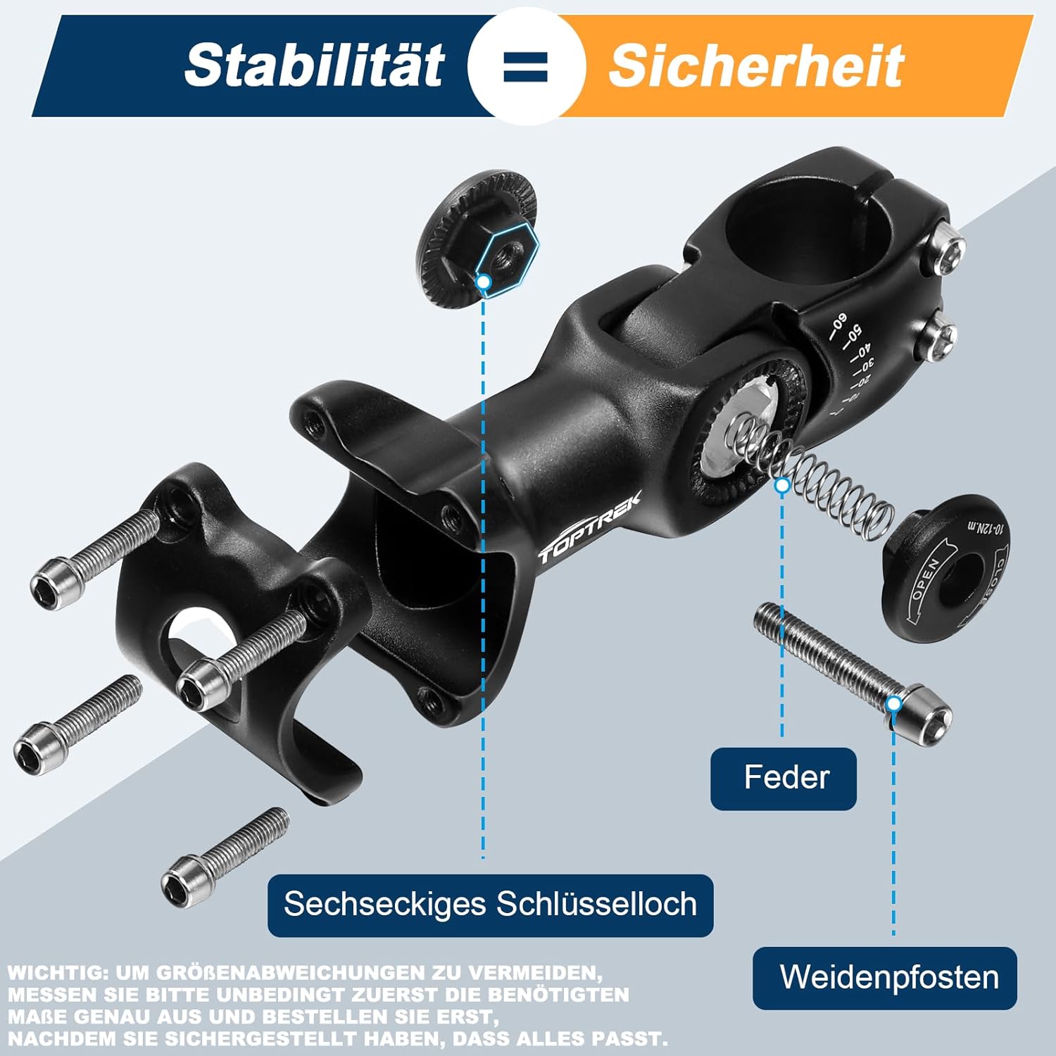 Detalle 2 de toptrek Fahrradlenker Vorbau – 31,8 mm Clamp, 90 mm, Aluminium, verstellbar