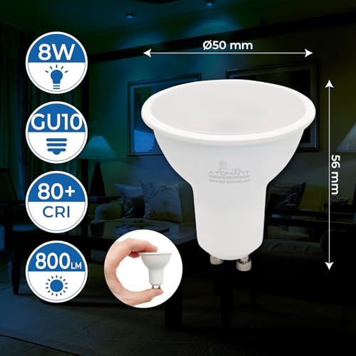 Detalle de LED ATOMANT Pack 10x Bombilla LED GU10 8W – 6500K, 800 lúmenes, 120°