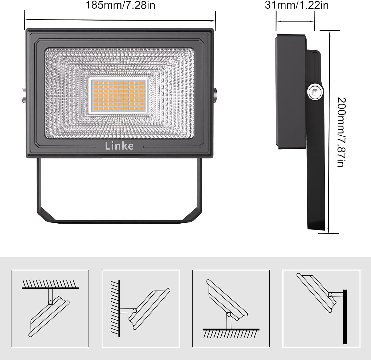 Thumbnail 6 de Linke 60W LED Floodlight Outdoor (2 Pack) – 5200LM, IP66, 120° Beam, Plug‑In Wall/Wall/Ceiling Lights