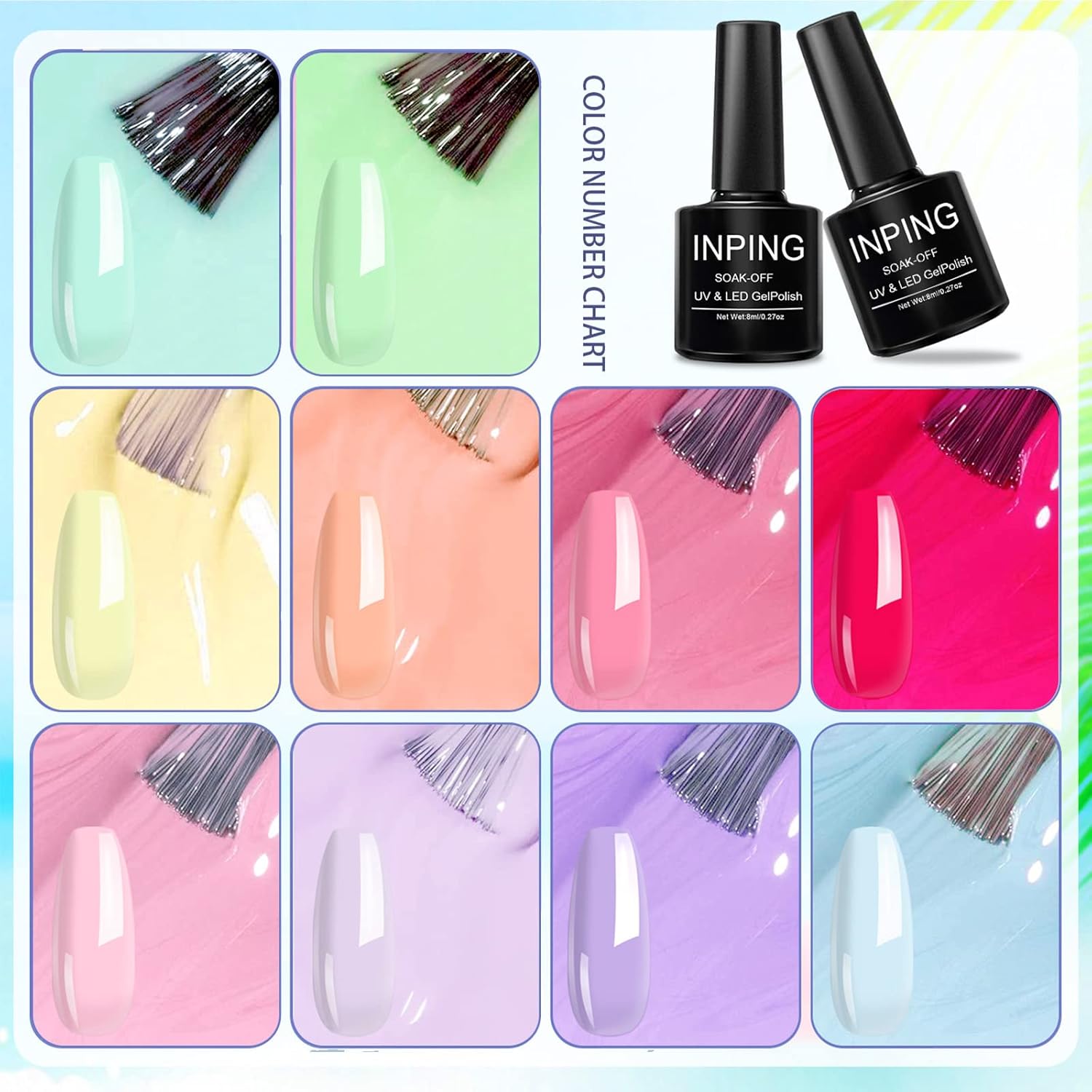 Thumbnail 2 de INPING UV Nagellack – 10 Macaron Pastellfarben Gel-Nagellack-Set für DIY Maniküre