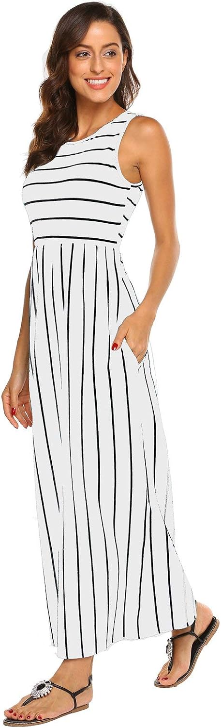 Detalle 2 de BDTECAOR Maxikleid Damen Sommer Boho – Strandkleid mit elastischer Taille und Taschen