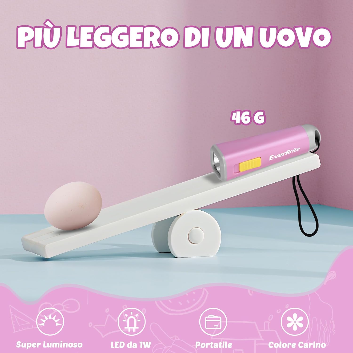 Detalle de EverBrite Mini Torcia LED Rosa – Compatta, Leggera e Versatile