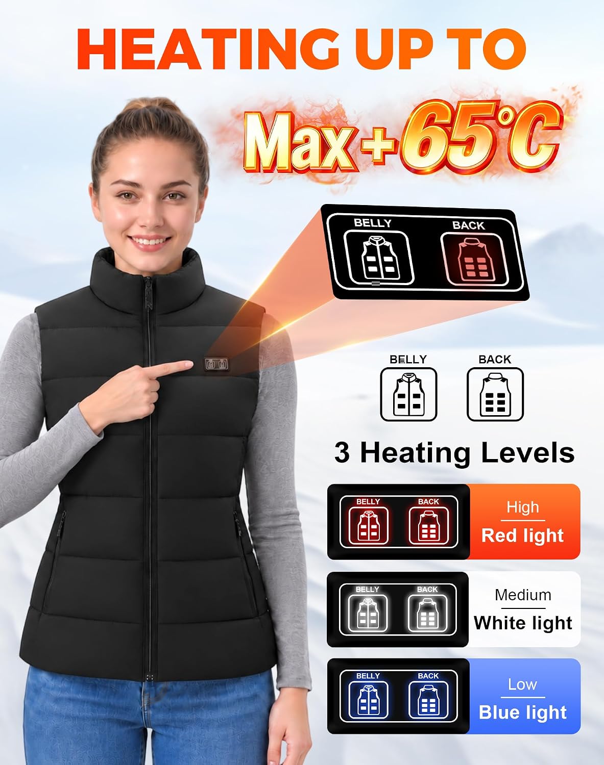Detalle de CKARTIC Heated Vest with 15 Heating Zones, 10,000 mAh Battery and 3 Heat Levels