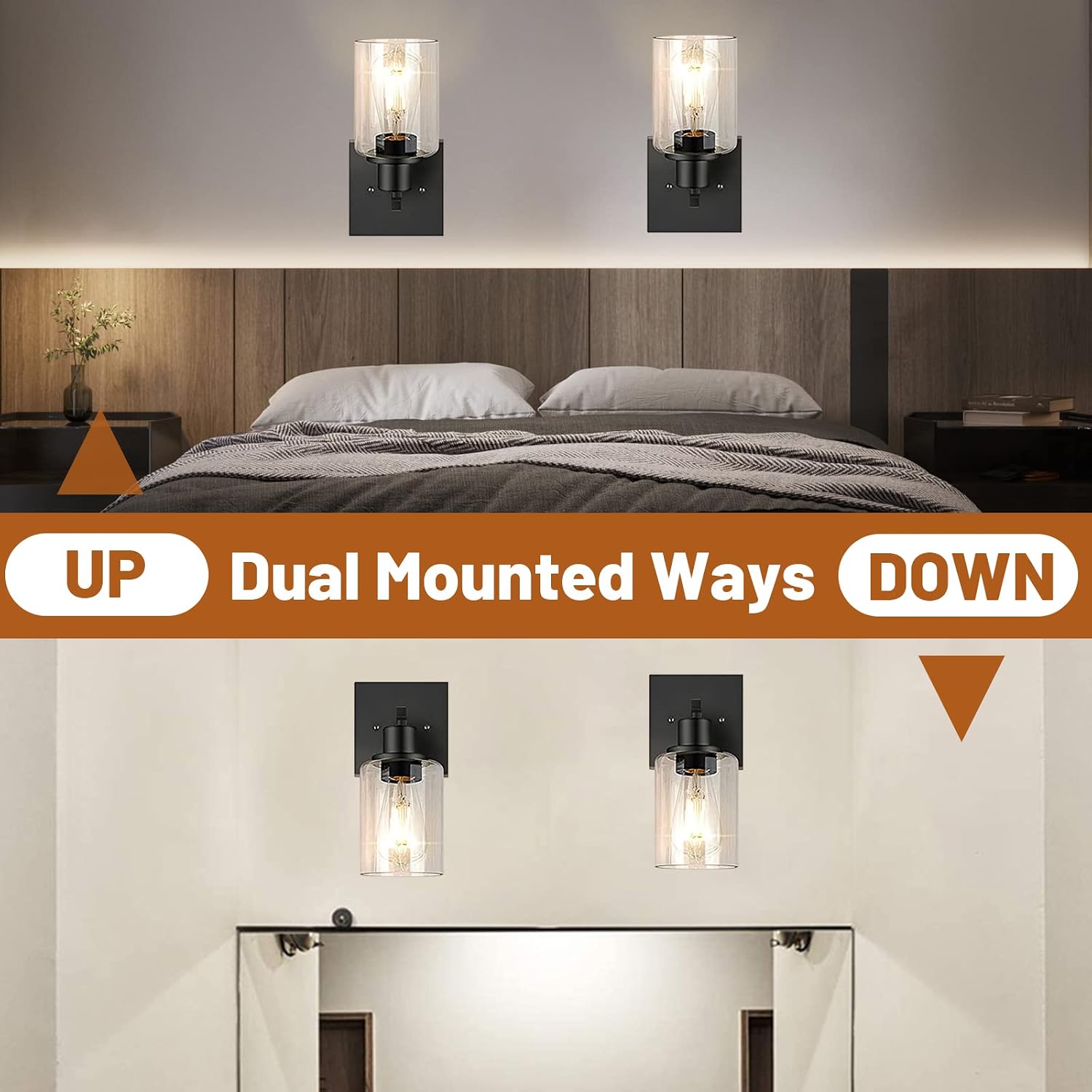 Detalle 1 de SANGFOR vanity light wall sconces, matte black glass, set of 2, E26