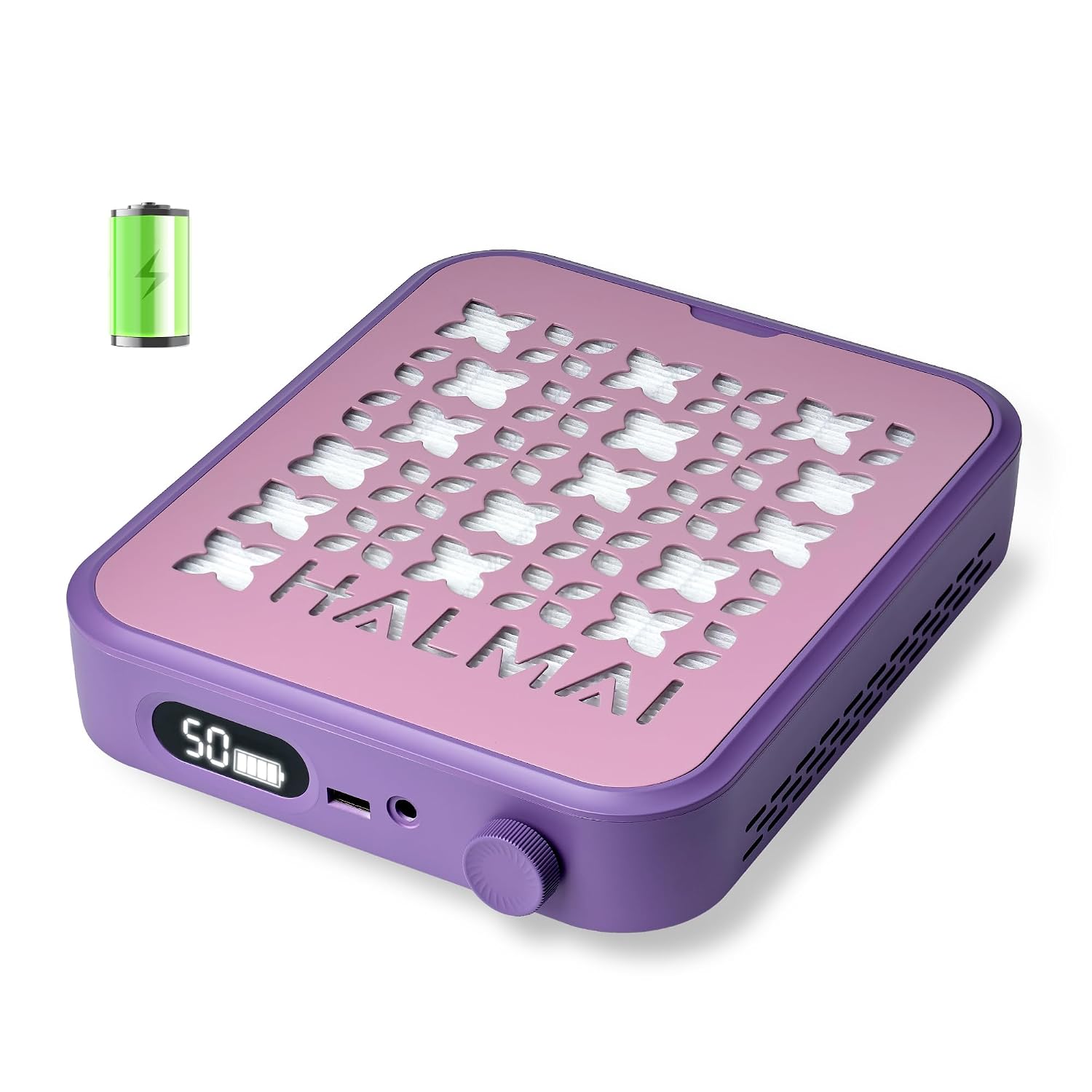 Detalle de HALMAI Rechargeable Cordless Nail Dust Collector – kabelloser Staubabsauger für Acrylnägel (800 Pa, 5000 U/min, HEPA-Filter, Mauve Violett)