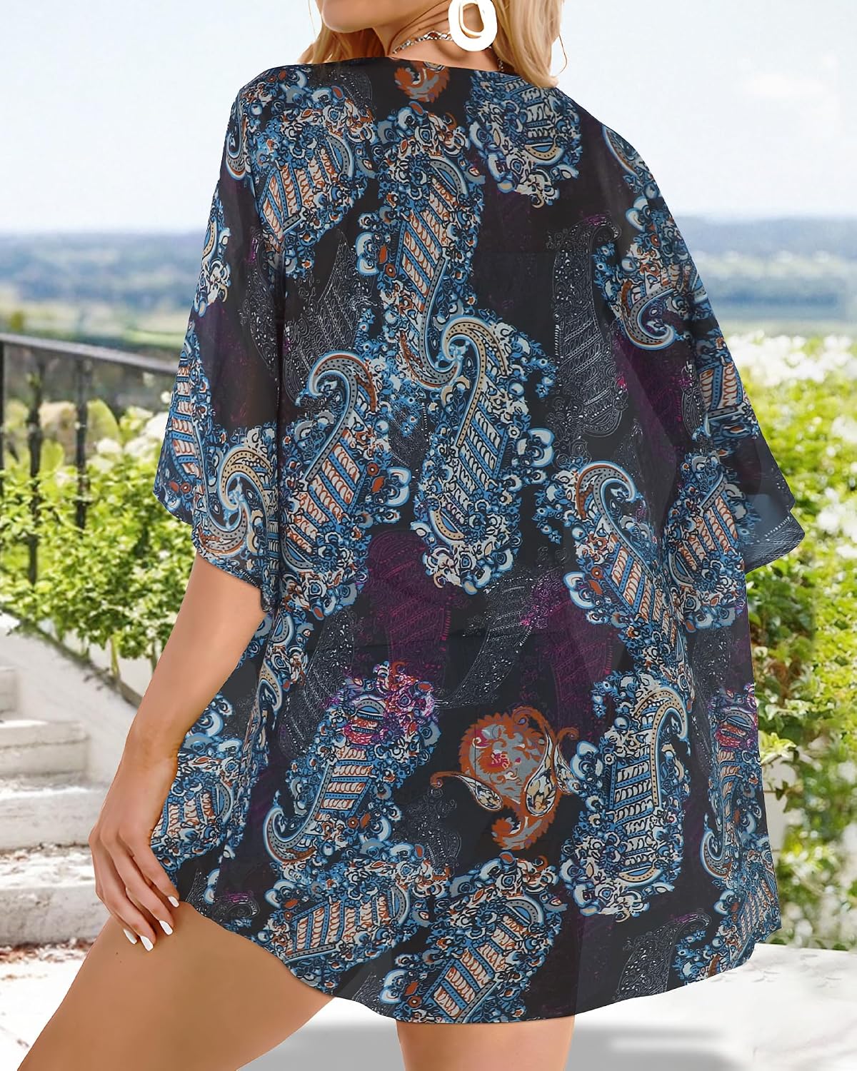 Detalle de Florynova Women’s Casual Kimono Cardigan: Summer Beach Cover Up with Floral Print