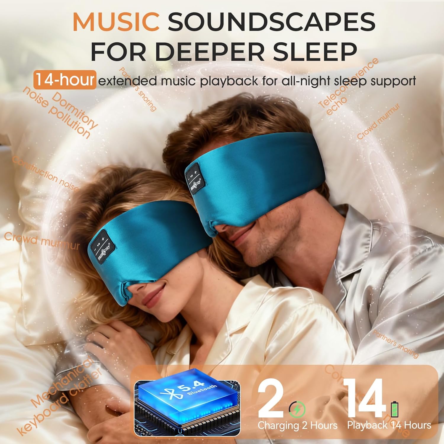Detalle de MUSICOZY Silk Sleep Mask Headphones with 100% Mulberry Silk, Bluetooth 5.4 and 14h Playtime
