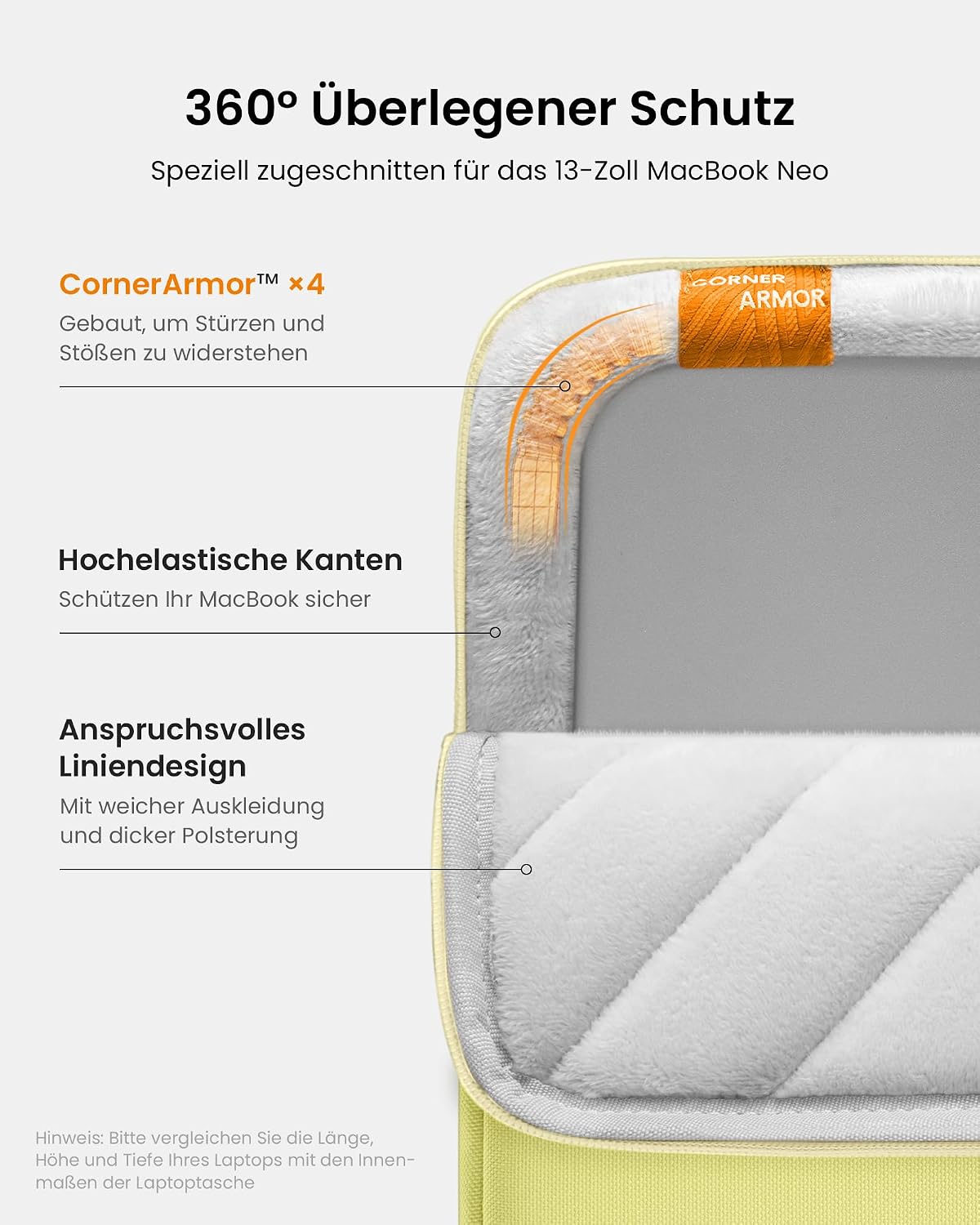 Detalle 2 de tomtoc 360° MacBook Neo Hülle Tasche für 13 Zoll MacBook Neo A3404 (2026) – Militärschutz, recyceltes Material und praktische Aufbewahrung