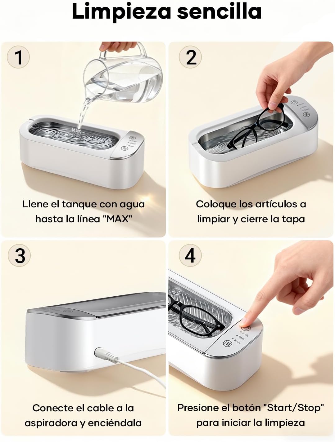 Detalle de Limpiador Ultrasónicos de Gafas de 450 ml, 3 Funciones de Temporizador — Vpcok Direct