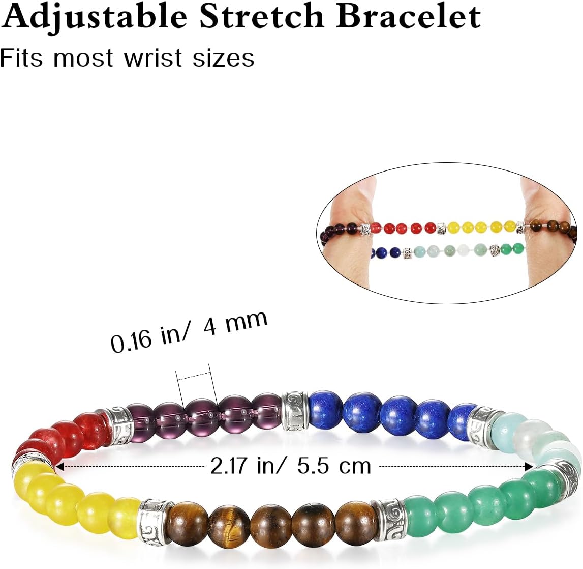 Detalle de Emibele Bracciale Occhio di Tigre per Uomini – Bracciale Chakra Cristallo Naturale 8 mm