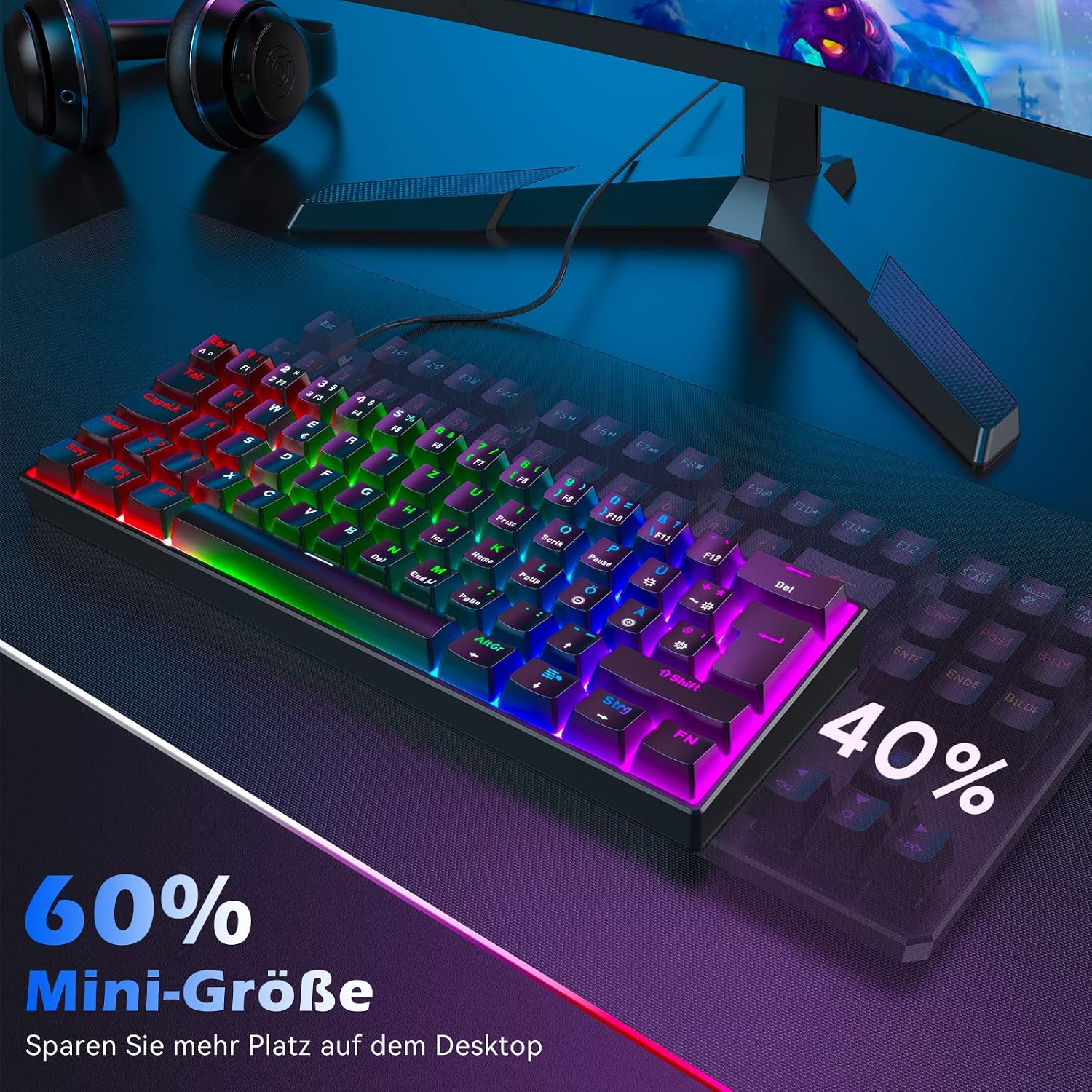 Detalle 2 de TECURS Mechanische Gaming Tastatur 61 Tasten ⌨