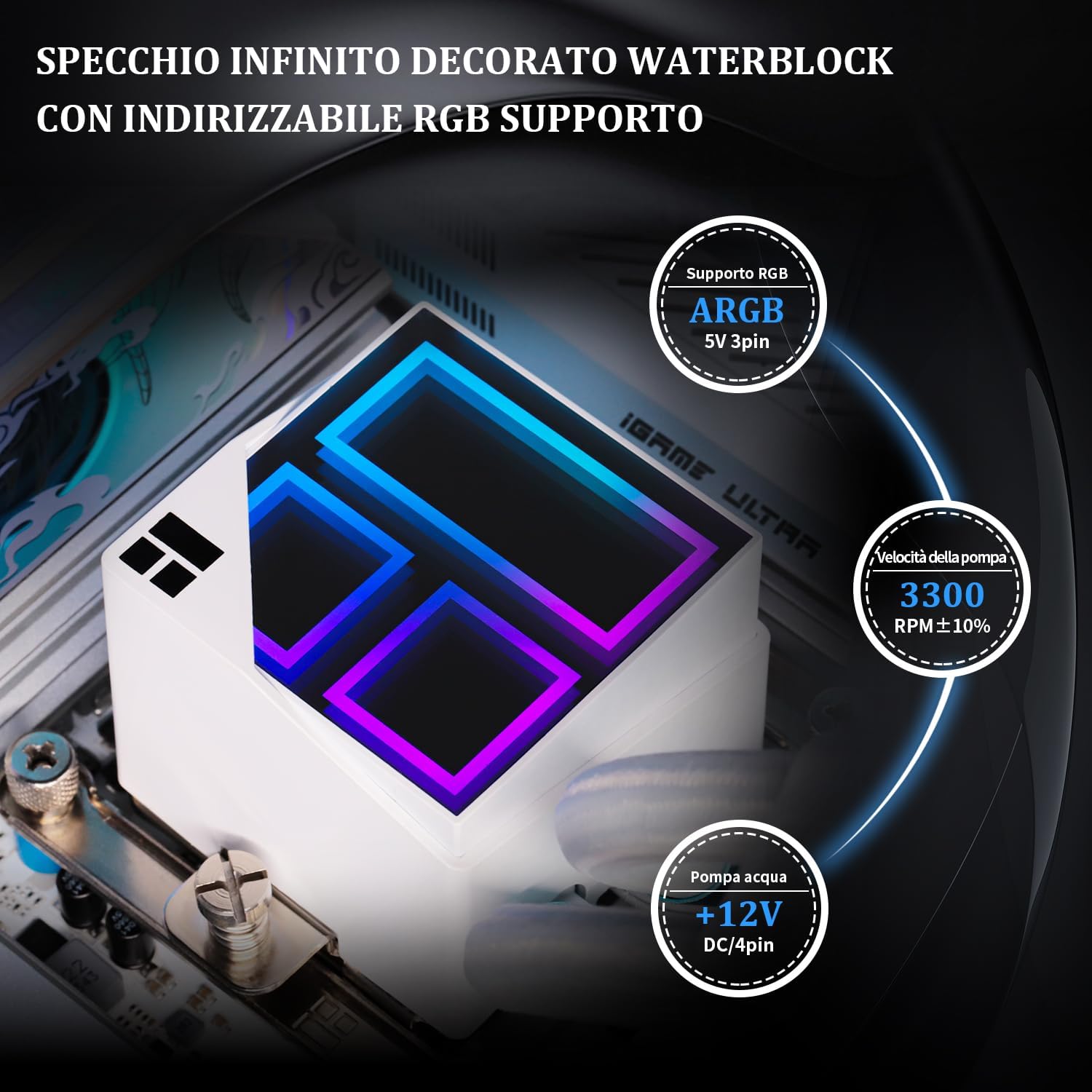 Detalle 2 de TR Frozen Infinity 360 White – AIO raffreddamento CPU con ventole triple PWM fino a 2000 rpm, compatibile AM4/AM5 e Intel LGA