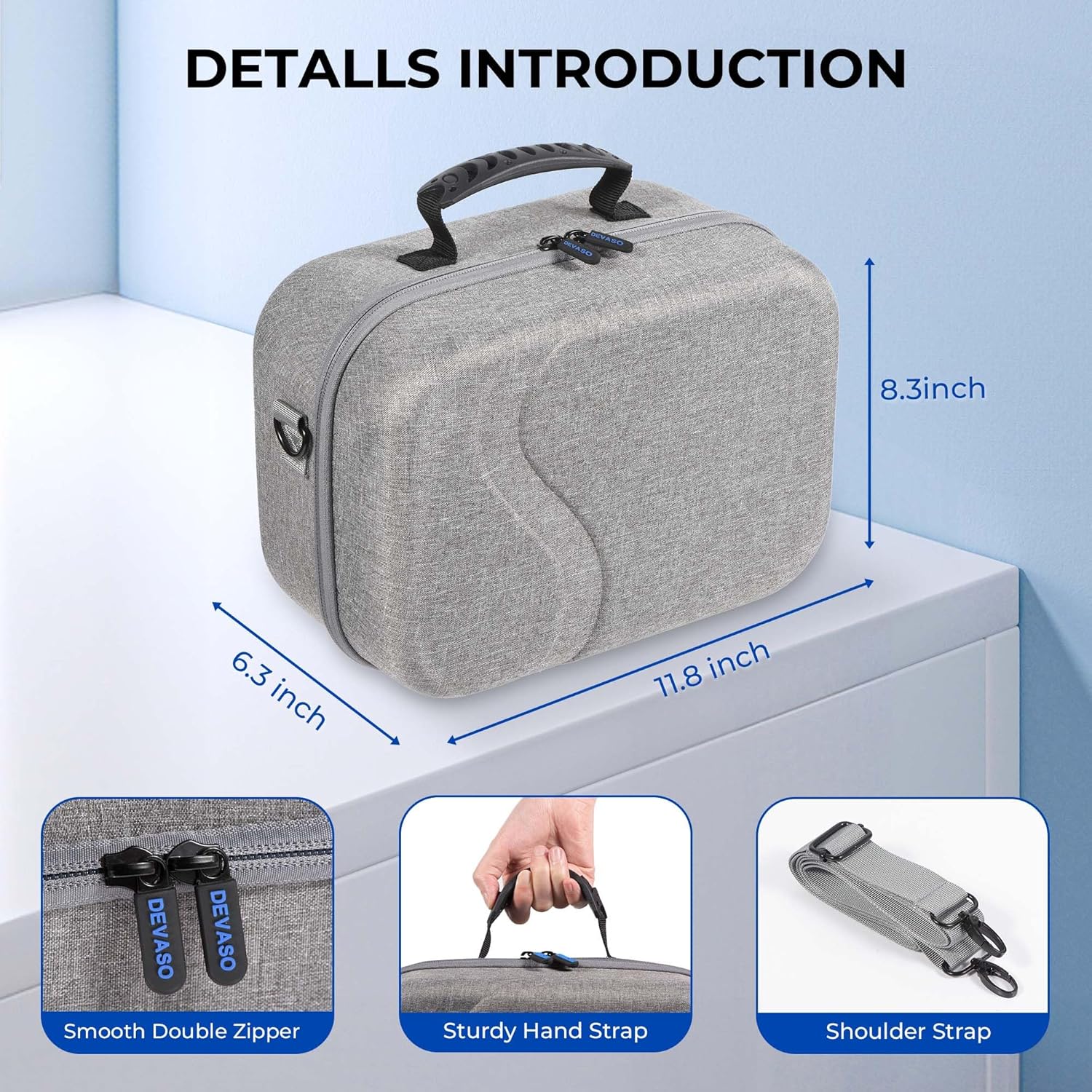Detalle de DEVASO große Tasche für Meta Quest 3 – Hartschalen-Reiseaufbewahrung für Headset, Elite Strap & Zubehör