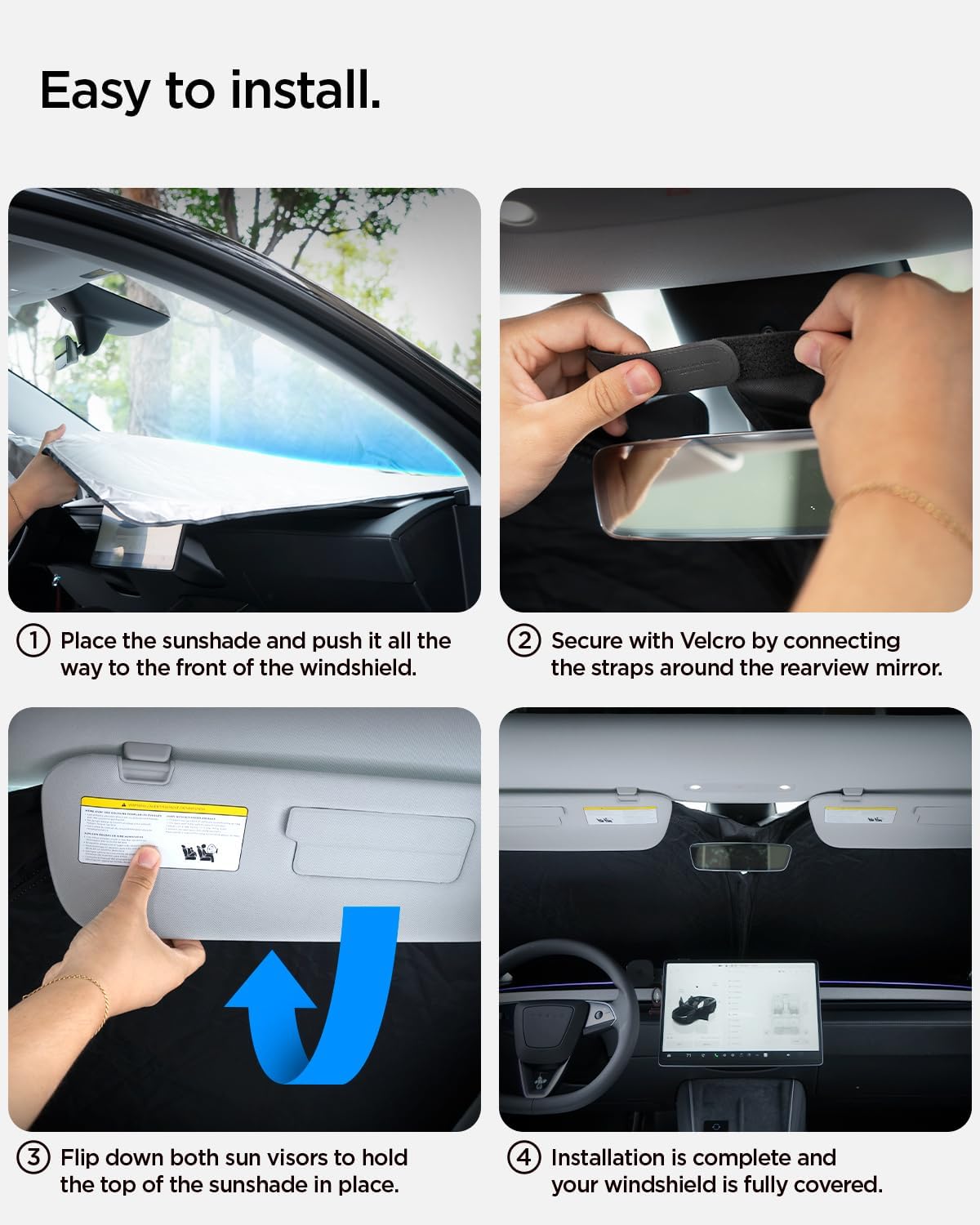 Thumbnail 6 de Spigen Tesla Model X CryoShade pare-soleil pliable pare-brise avant avec triple revêtement anti-UV