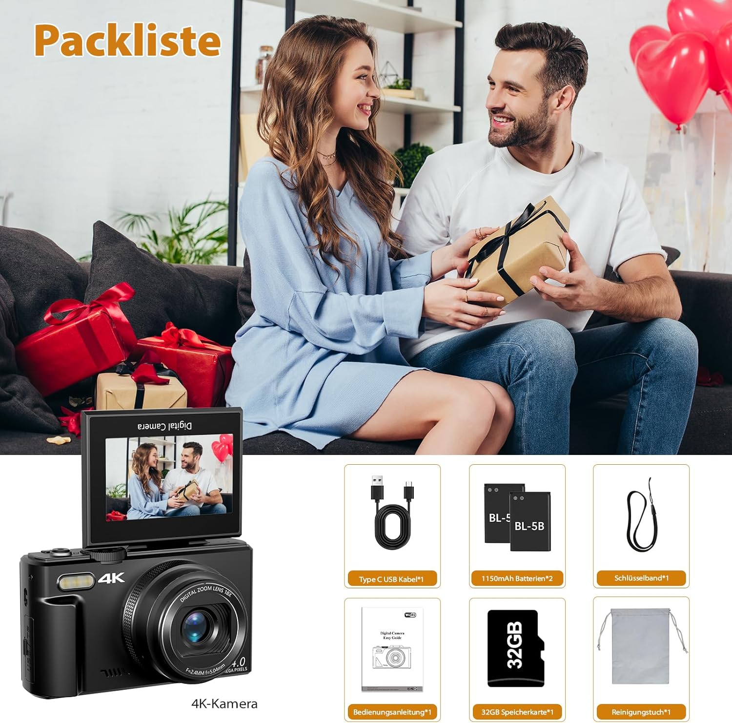 Thumbnail 6 de Digitalkamera 4K mit WLAN, 64 MP und 18x Digitalzoom – idealer Einstieg für Reise-Vlogs