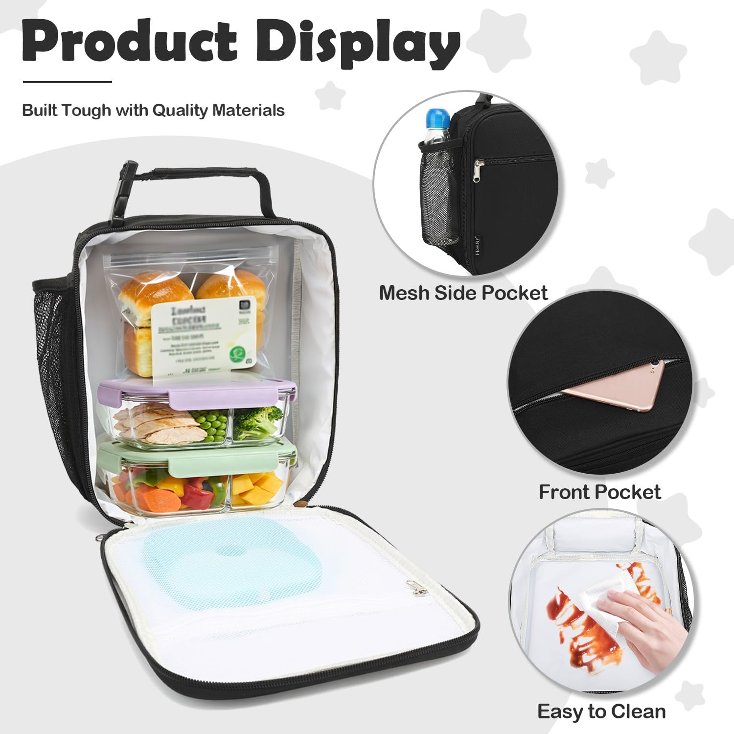 Thumbnail 3 de FlowFly Kids Lunch Box Insulated Soft Bag with Letter Print — Mini Cooler Tote for Back to School