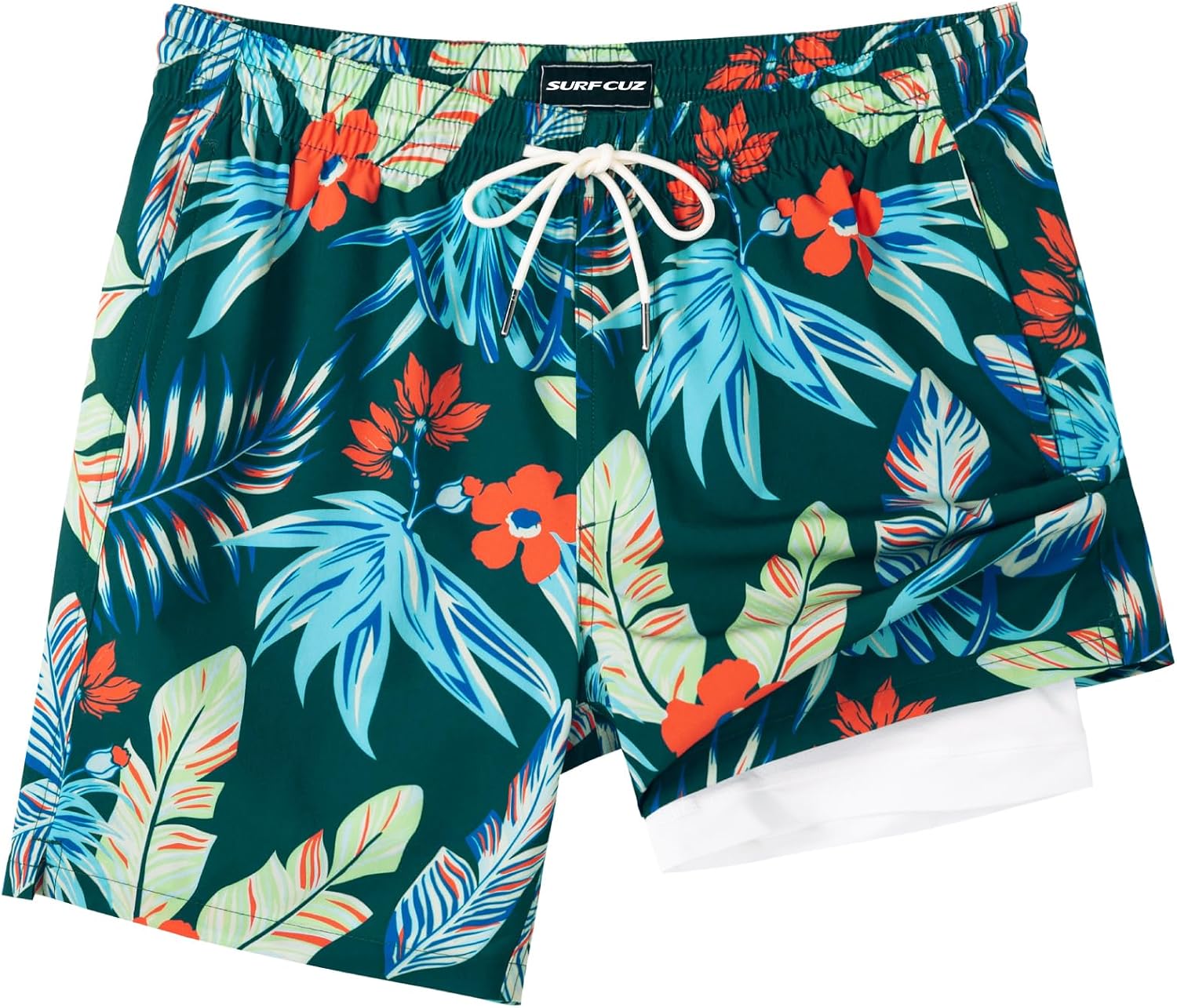 Detalle de SURF CUZ 7-Inch Men’s Swim Trunks with Compression Liner: Quick-Dry 2-in-1 Board Shorts