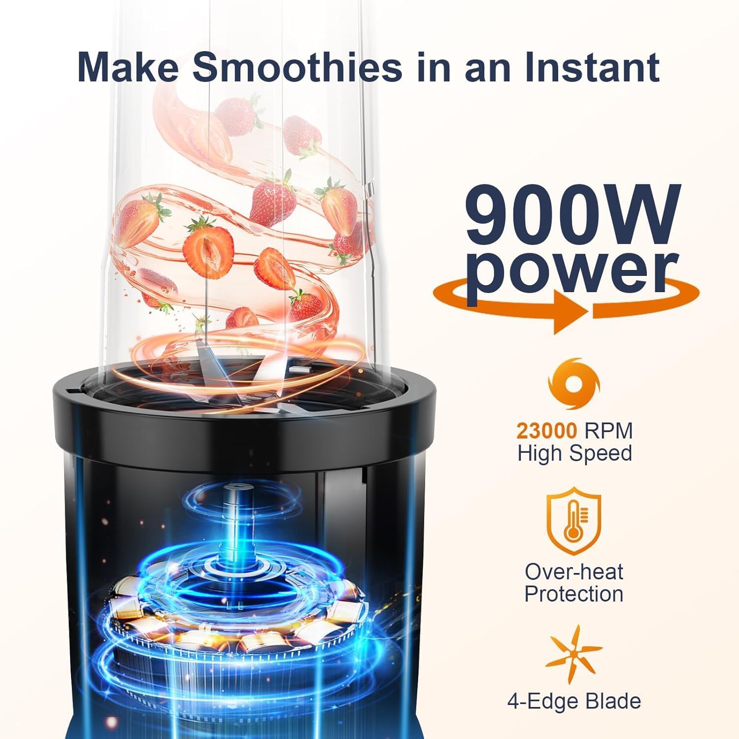 Thumbnail 1 de KOIOS Smoothie Blender 900W Personal Blender with 2 Portable 22oz Cups (Grey Blue)