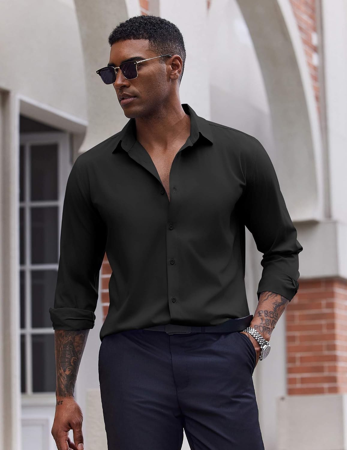 Detalle de COOFANDY Men's Long-Sleeve Button-Down Dress Shirt, Casual to Business
