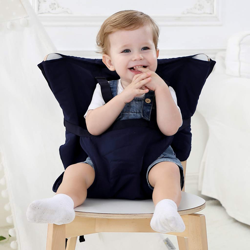 Detalle de Vine Easy Seat: Tragbarer Reisehochstuhl – verstellbar, waschbar, Blau