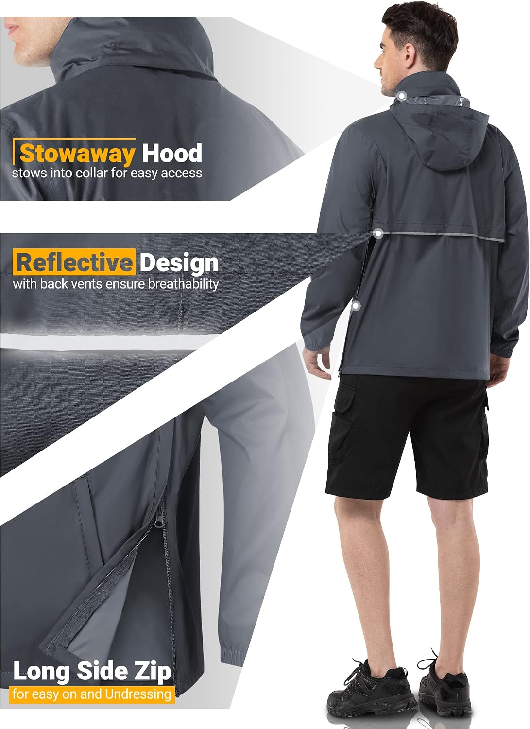 Detalle de Outdoor Ventures Men's Waterproof Rain Jacket Packable Hooded Pullover