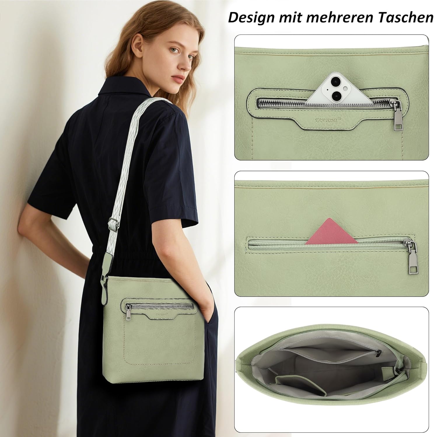 Thumbnail 5 de TANTOMI Umhängetasche Damen – leichte Schultertasche mit verstellbarem Riemen und mehreren Fächern