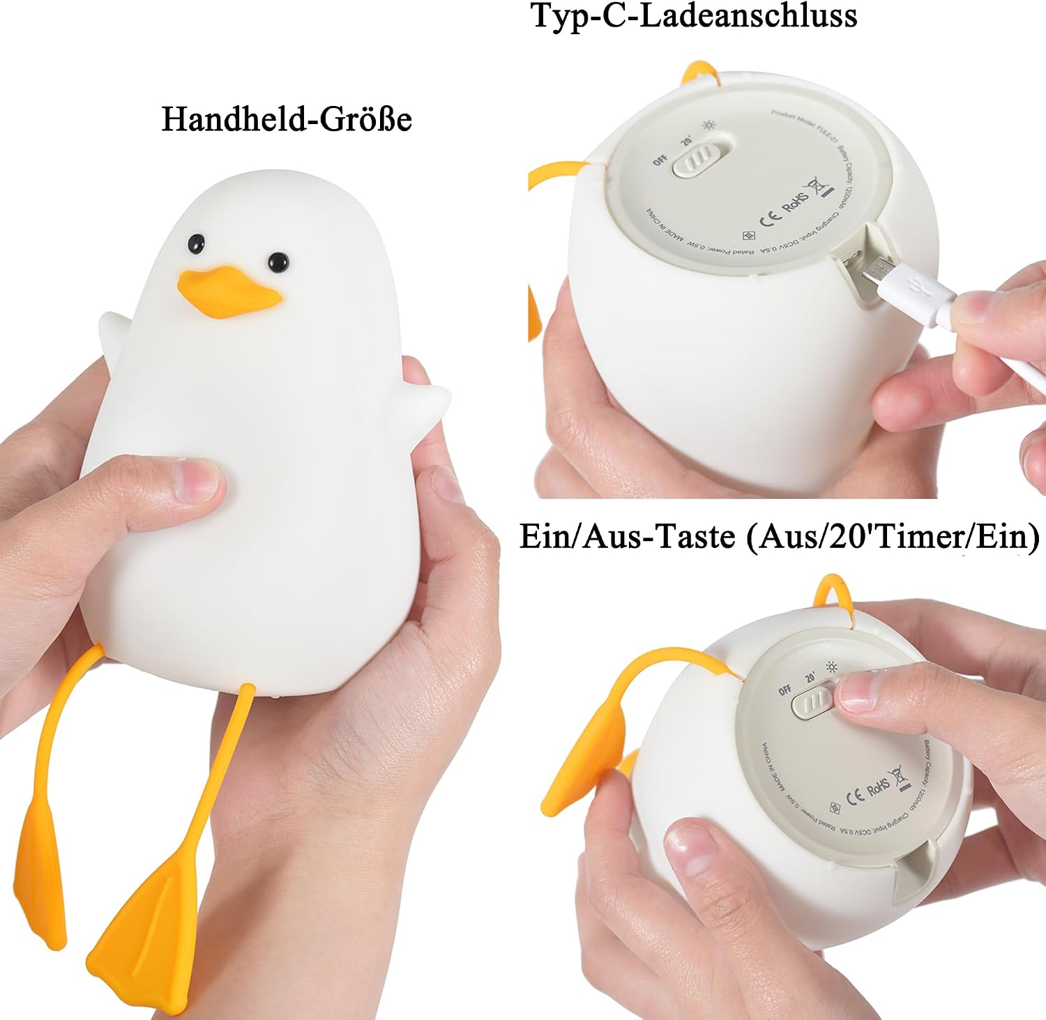 Thumbnail 6 de Lightzz Nachtlicht für Kinder – süße Enten-Nachttischlampe aus Silikon, touch & dimmbar, wiederaufladbar