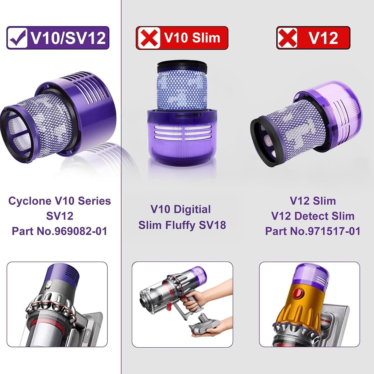 Thumbnail 1 de 2er-Set Filter für Dyson V10 SV12 (HEPA, waschbar) inkl. Reinigungsbürste – passend zu 969082-01