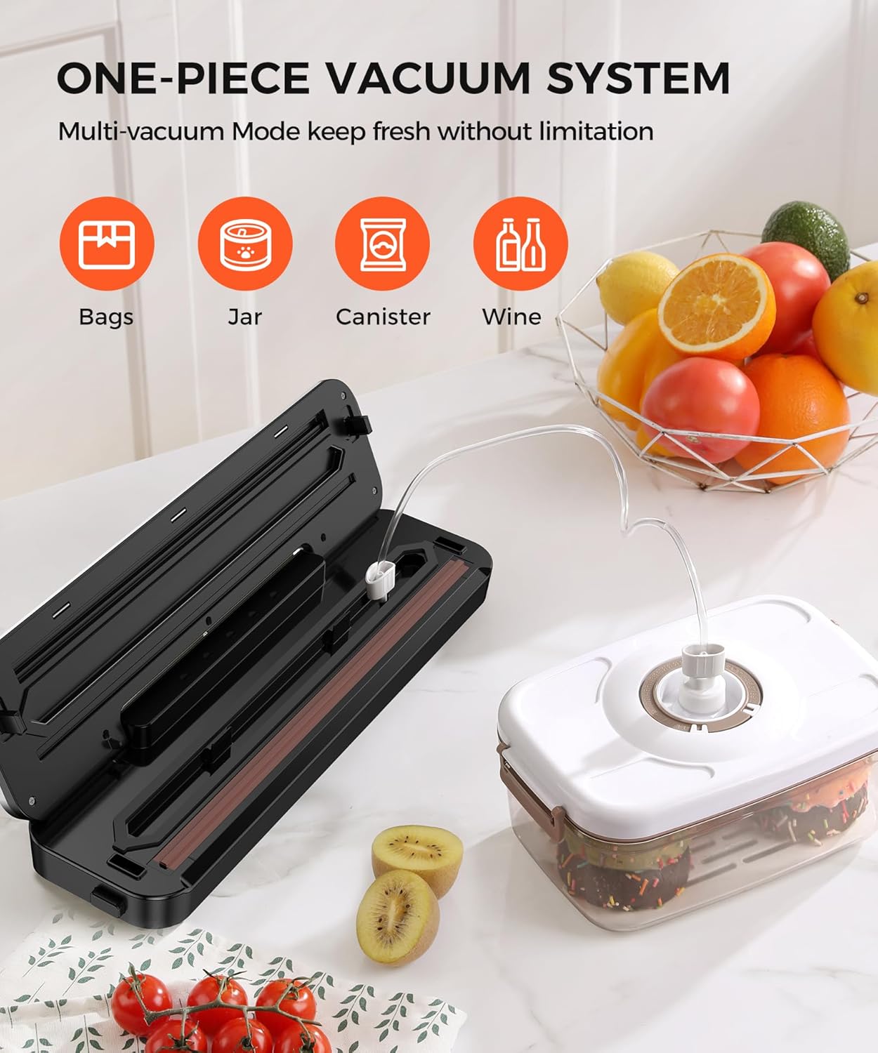 Thumbnail 6 de Vacuum Sealer Machine 75KPa with 6-in-1 Modes, Digital Timer, Built-in Cutter + 10 Bags (Black Silver)