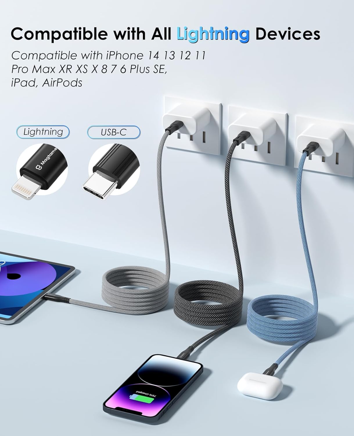 Thumbnail 5 de Magtame câble magnétique USB‑C vers Lightning (1,5 m) certifié MFi – charge rapide et transfert jusqu’à 480 Mbps