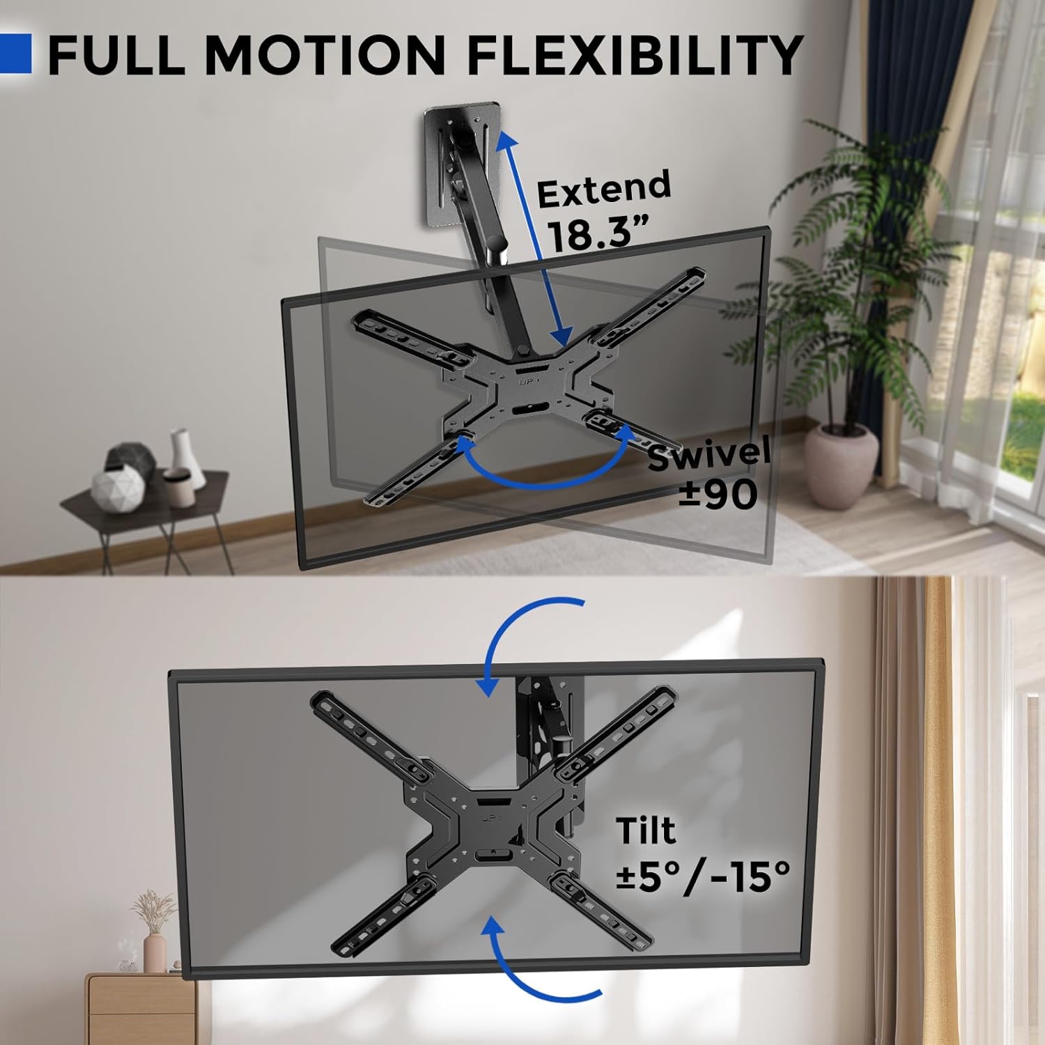 Detalle de JXMTSPW TV Wall Bracket for 26–60in TVs with Corner Mount, Swivel and Tilt