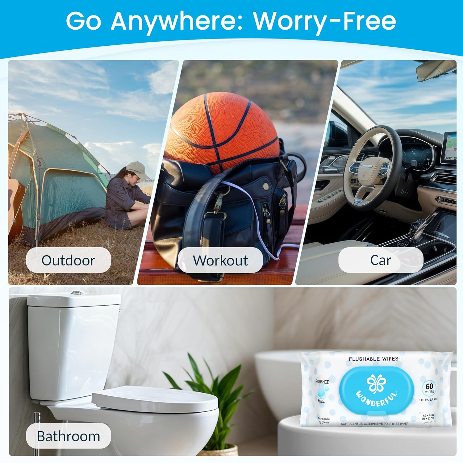 Thumbnail 6 de Wonderful Flushable Wipes Unscented 360-Count (6-Pack): Plant-Based, Sewer & Septic Safe