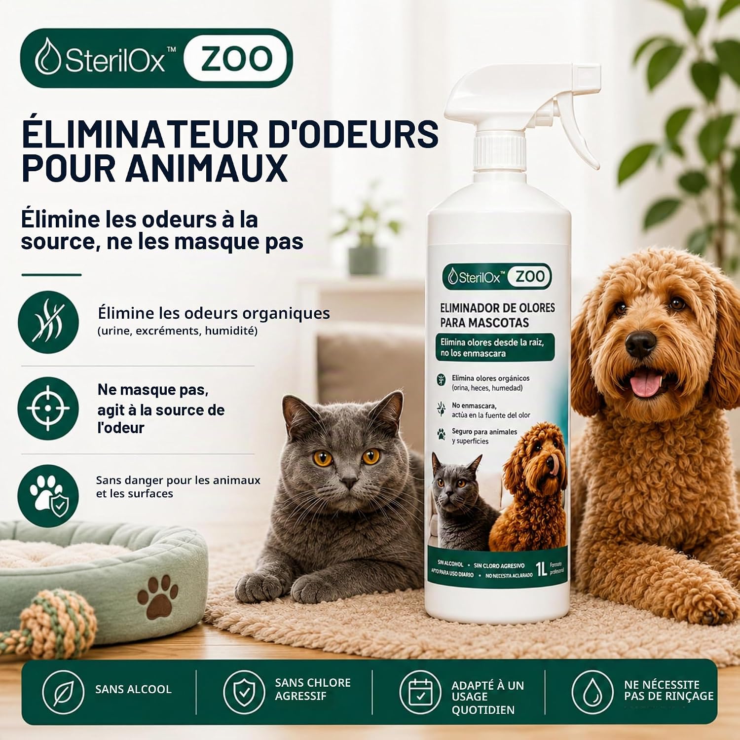 Detalle 2 de SterilOx ZOO geurneutralisator voor huisdieren, alcoholvrij en ongeparfumeerd