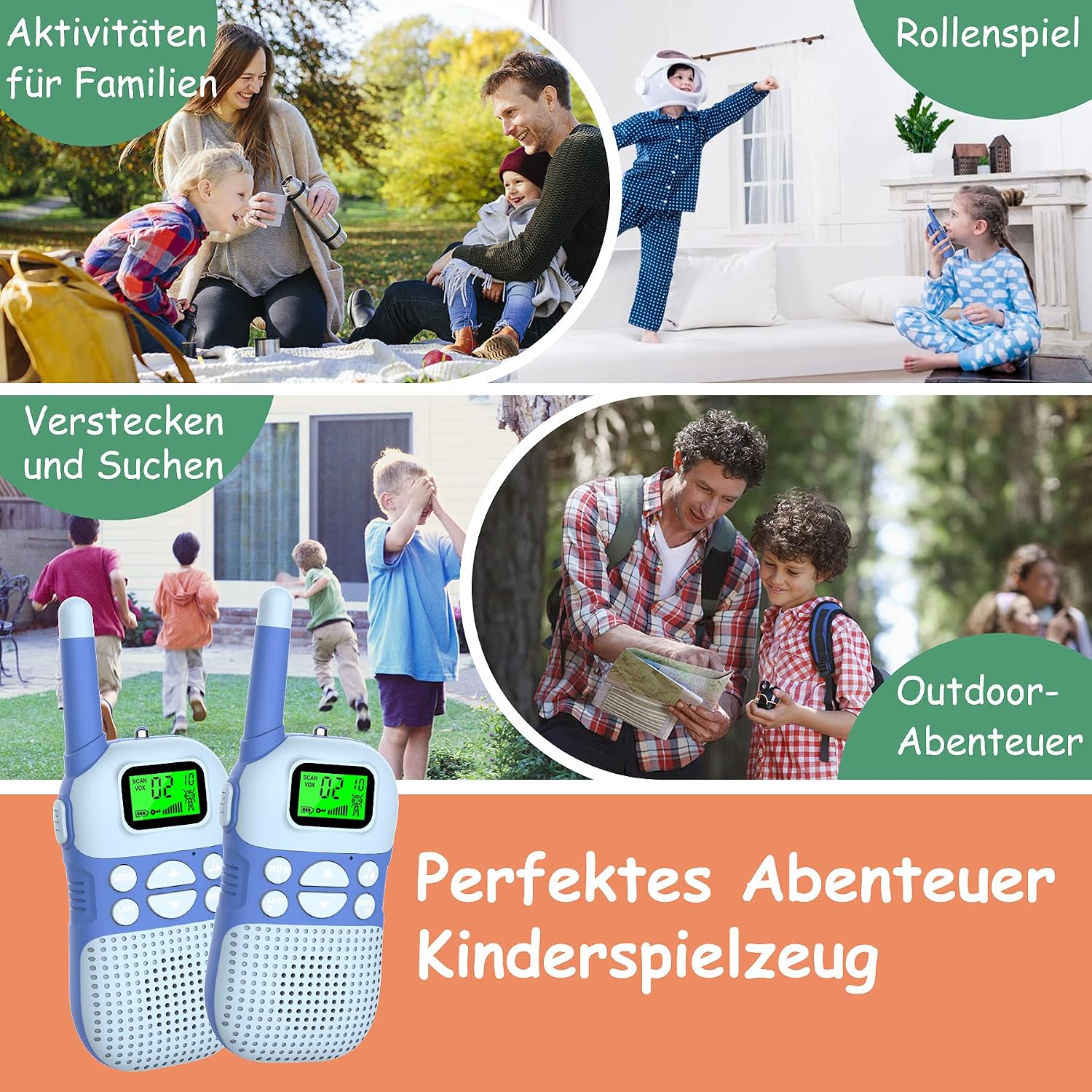 Detalle de Kidsfun Walkie Talkie Kinder – USB wiederaufladbar, 3 Meilen Reichweite, Taschenlampe, ab 3 Jahren