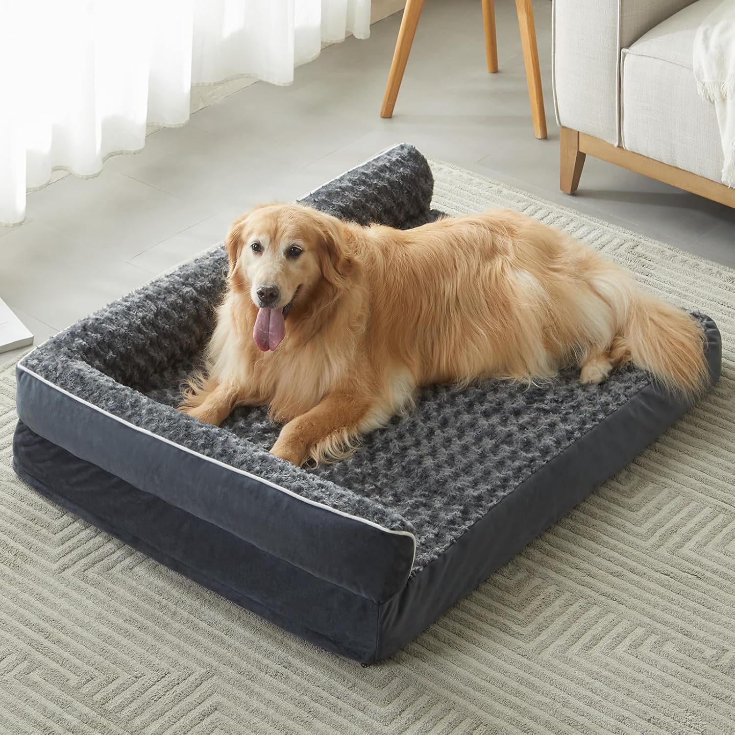 Detalle de BFPETHOME Orthopedic Dog Bed, 42 x 30-Inch L-Shaped with Egg-Crate Foam