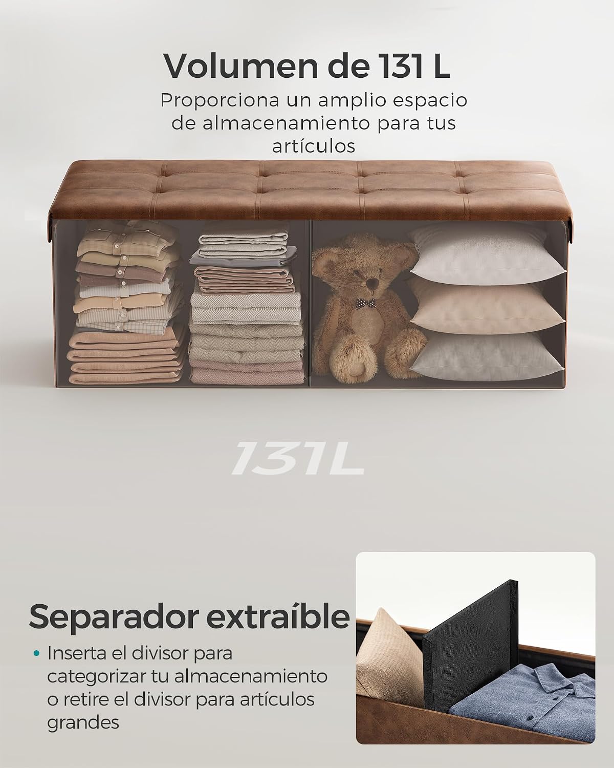 Thumbnail 5 de SONGMICS Puff Almacenaje 38 x 110 x 38 cm