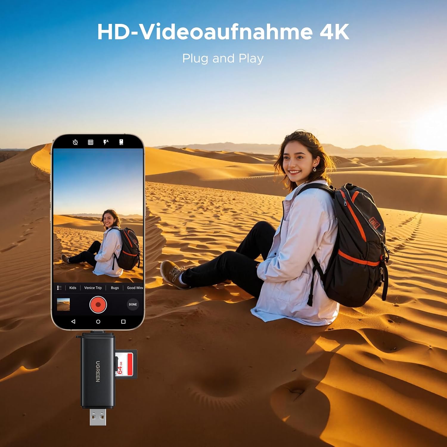 Detalle de UGREEN SD Kartenleser 2-in-1 USB-C/USB-A mit Dual Slot – SD/ Micro SD bis 2 TB, 312 MB/s