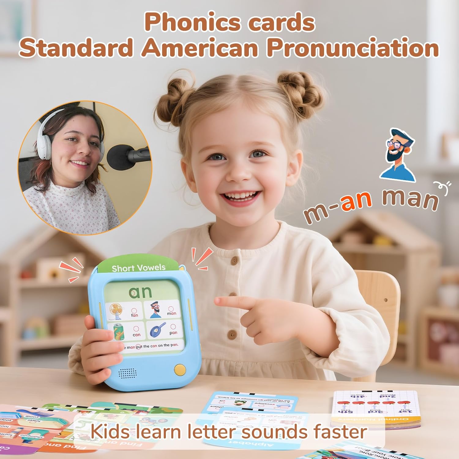 Detalle 2 de JoyCat Kids Learning Tablet (screen-free) with 156 tap-to-read flash cards and 20 listen & find games