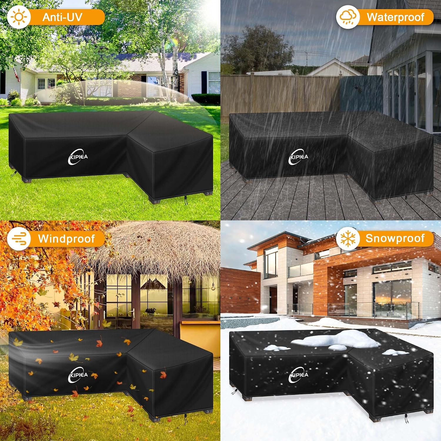 Thumbnail 6 de Kipiea L Shaped Garden Furniture Cover: Waterproof 420D Oxford, Windproof & UV-Resistant for Outdoor Corner Sofas