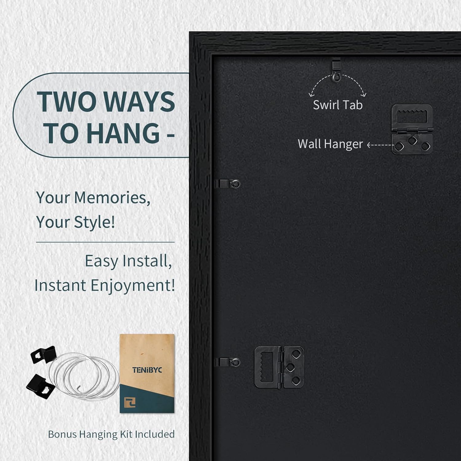 Thumbnail 2 de TENIBYC 12x18 Poster Frame Set (3 Pack) — Textured Black Solid Wood with HD Tempered Glass