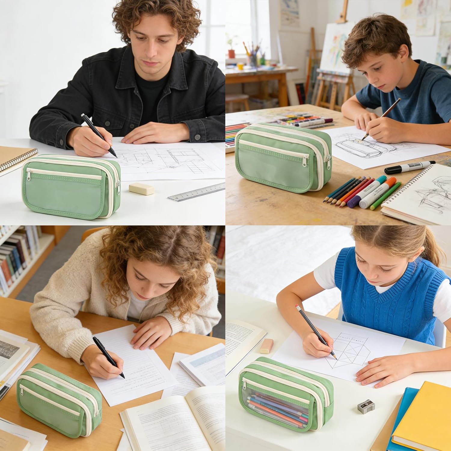 Thumbnail 6 de hoinya Pencil Case, Large Capacity 8-Compartment Green Pencil Case for School & Office