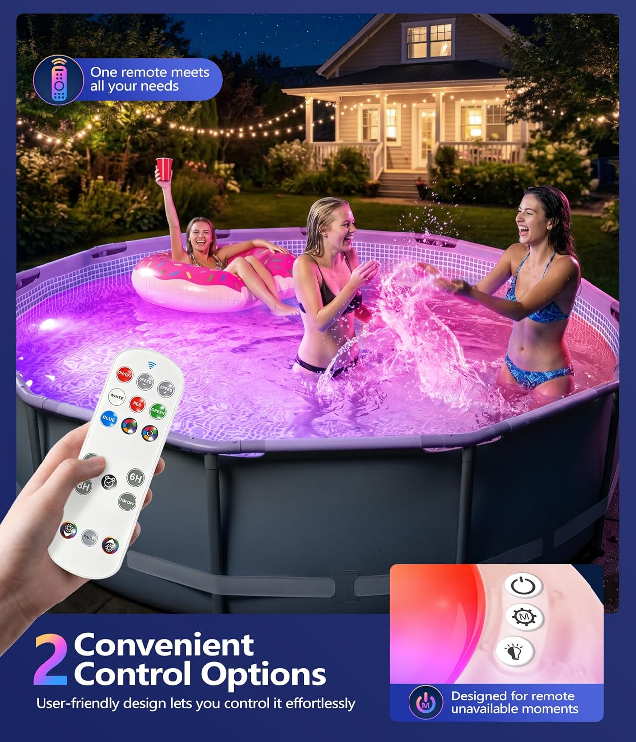 Detalle de DeeprBlu 2026 Neu Poolbeleuchtung Unterwasser – 2er-Pack mit Fernbedienung, IP68, magnetisch