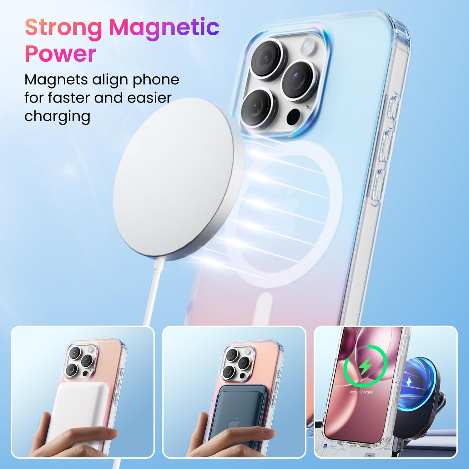Detalle de ORNARTO iPhone 16 Pro MagSafe-compatible shockproof rainbow case (6.3 inch) – Sunset iridescent
