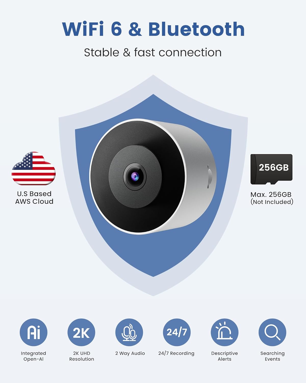 Detalle 2 de AKINGUAR 3MP 2K Window Camera (2.4GHz & 5GHz WiFi) with AI detection, full-colour night vision and 2-way audio