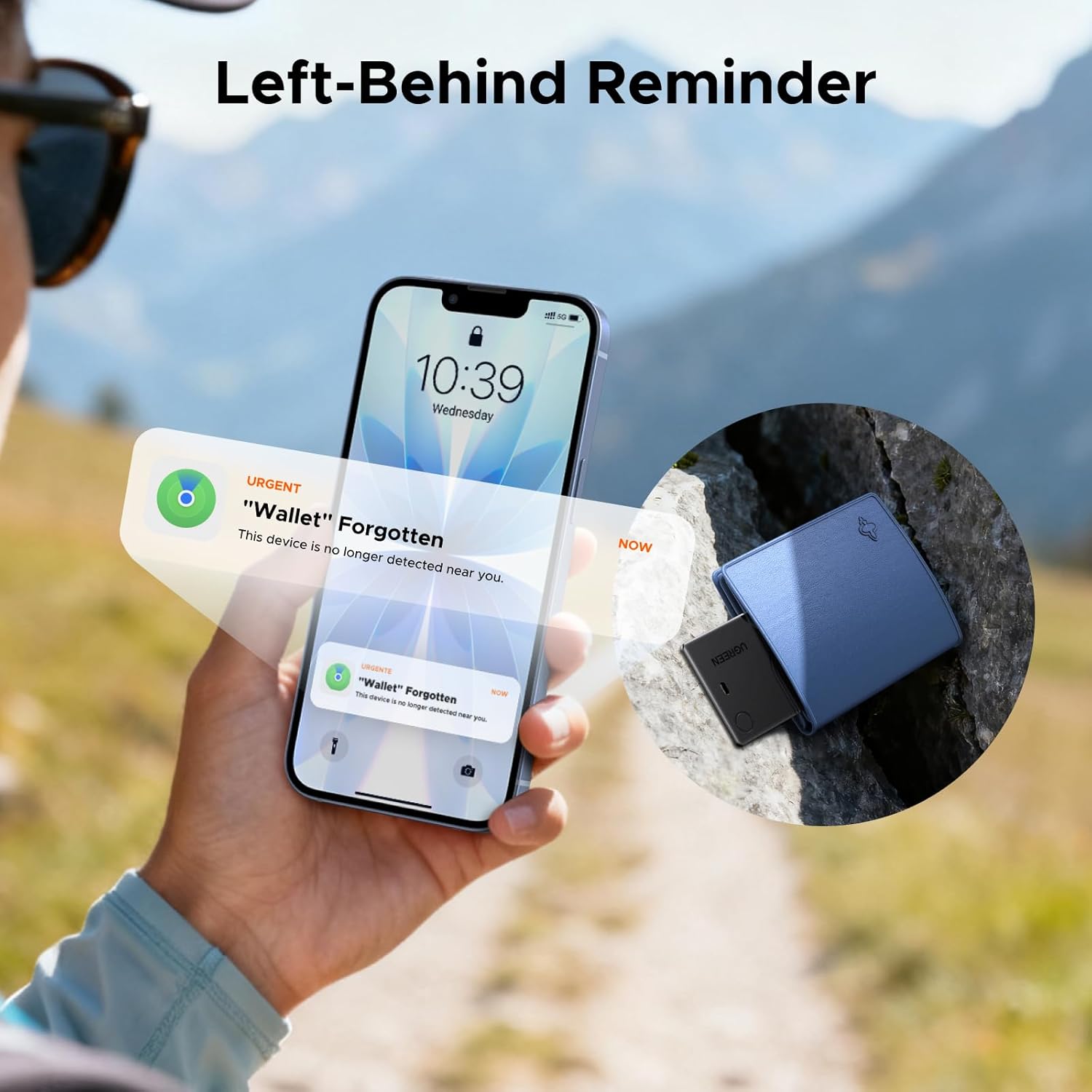 Detalle de UGREEN FineTrack Slim Wallet Tracker: Apple Find My‑certified, ultra‑long battery, IP68 waterproof