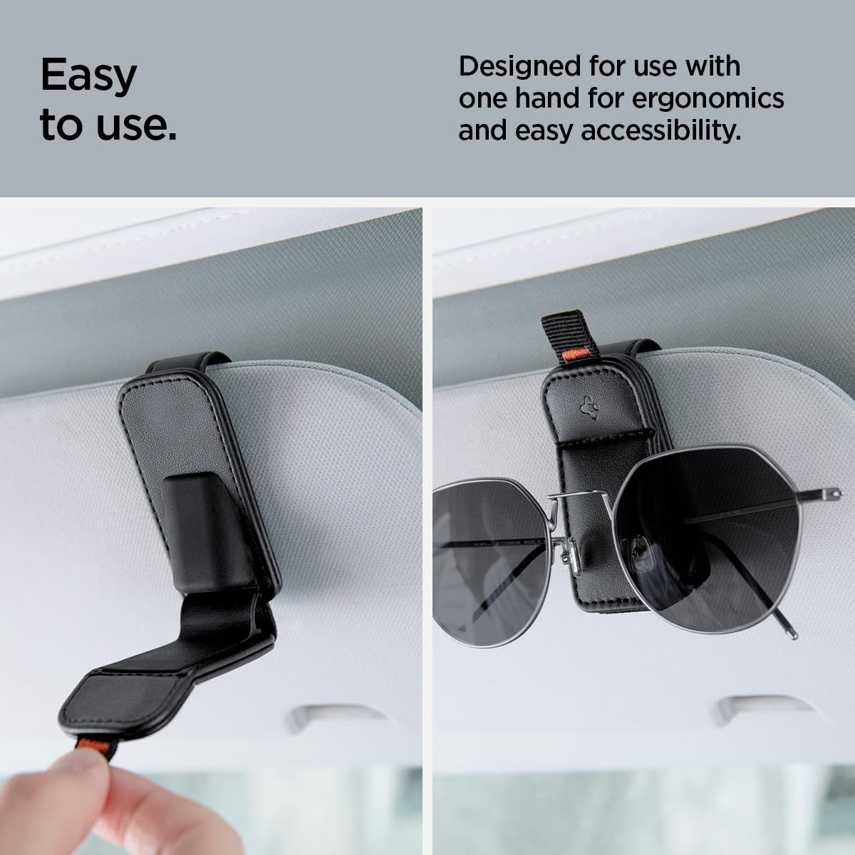 Detalle 2 de Spigen porta occhiali per Tesla Model Y (circa 2025 Juniper) e Model 3 (Highland 2024/2025) – 2 pezzi con pelle vegana, nero