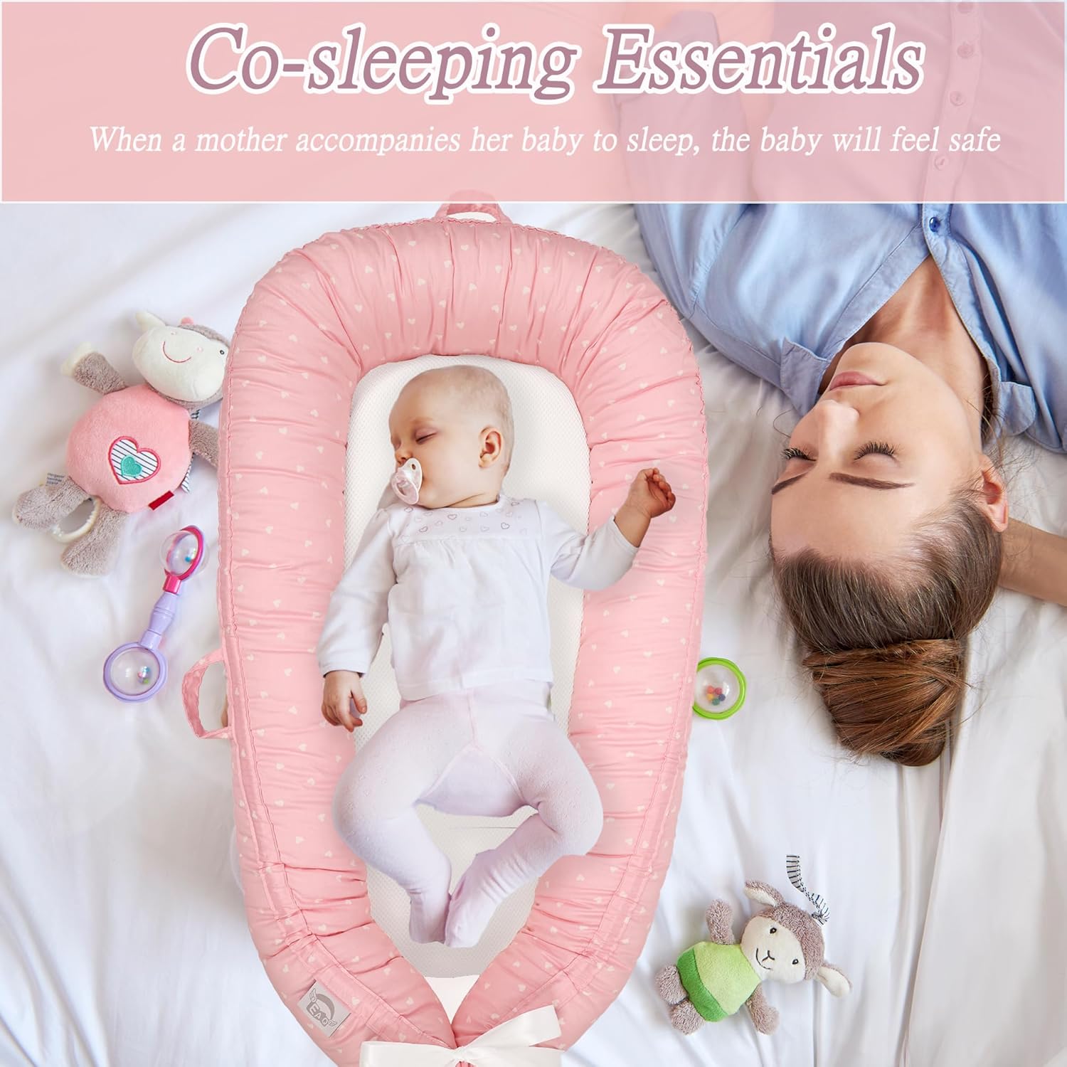 Thumbnail 2 de EAQ Baby Nest Pod Girl – Soft breathable 100% cotton sleep pod for napping or travel (Pink)