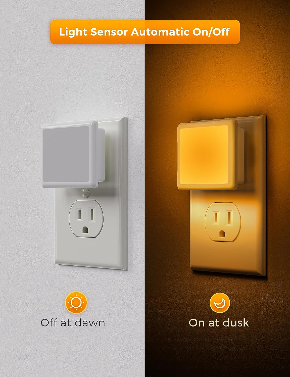 Detalle 2 de L LOHAS LED GY-005-07-6 Plug-In Amber Night Lights, Dusk-to-Dawn Sensor, 6-Pack