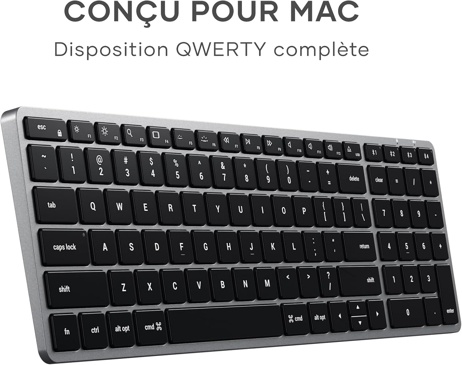 Detalle de Satechi Clavier sans Fil Slim X2 Bluetooth QWERTY US rétroéclairé (gris) avec pavé numérique