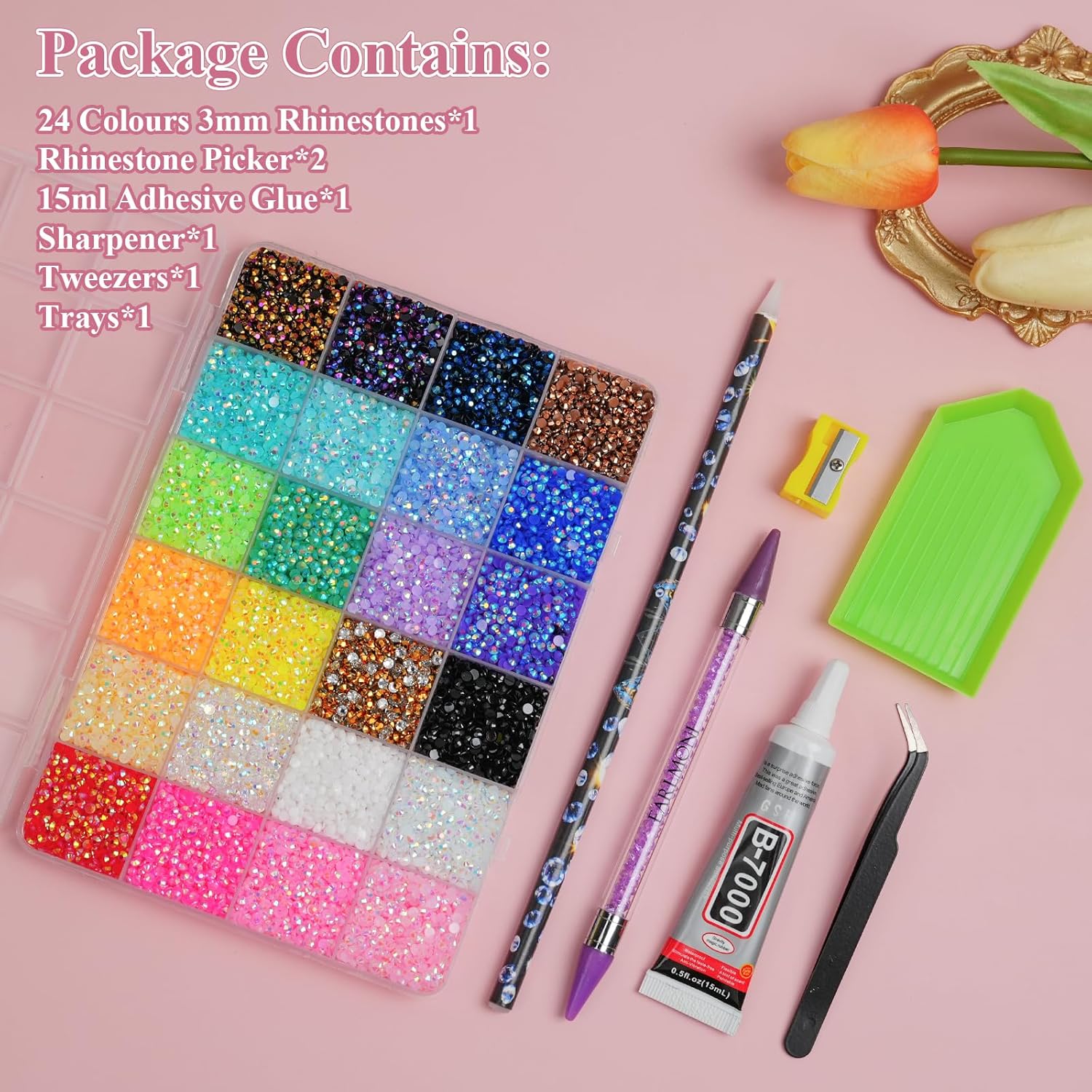 Thumbnail 5 de 30000Pcs Resin Bedazzling Kit by EARLMONI – 3mm Flat Back Rhinestones with Glue, Picker Tools and Tray